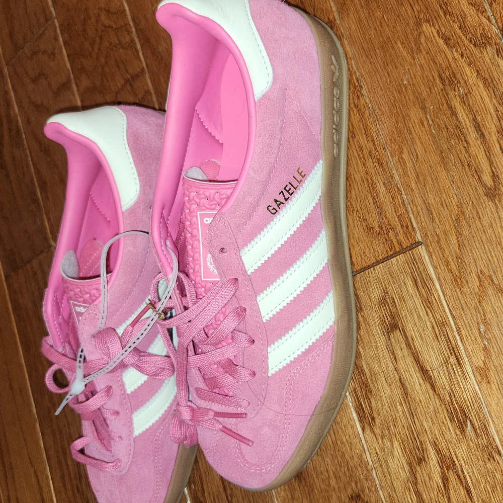 adidas Pink Suede Gazelle Women's Sneakers with White Stripes - Picture 2 of 7